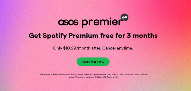 spotify premium free trial 3 months on asos