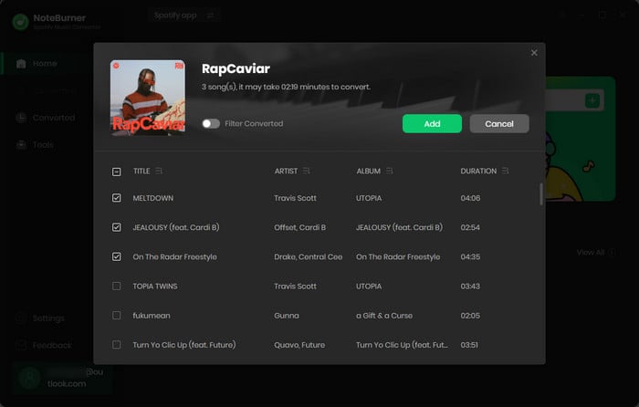 add Spotify playlist to NoteBurner